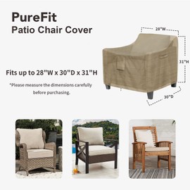 PureFit Fundas impermeables para sillas de exterior, muebles de patio, fundas para sillas de césped para muebles de exterior con ventilación y asas acolchadas, se adapta hasta 28 pulgadas de ancho x 30 pulgadas de profundidad x 31 pulgadas de alto, color