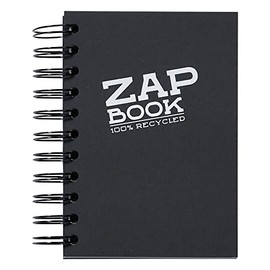 Clairefontaine 8361C Zap Book Sketchbook with Double Spiral, DIN A6 14.8 x 21 cm, 80 Sheets, 80 g, 100% Recycled Paper, Ideal for Notes or Drawings, Black, Pack of 1