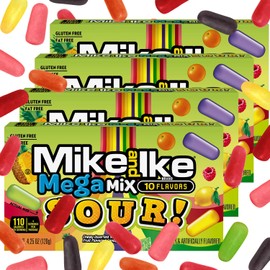 Mike and Ike Mega Mix Sour Candy, 4 Pack of Movie Theater Candy Boxes 4.25 OZ Each, Ideal Mike and Ike Candy for Your Favorite Films, Perfect Theater Box Candy for Sharing with Friends