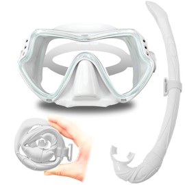 DAYOFF Snorkel Set, Diving Mask, Storage, Snorkel, Snorkeling Set (2 Piece Set, White)