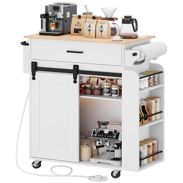 YATINEY Kitchen Island with Storage, Kitchen Storage Cabinets with Charging