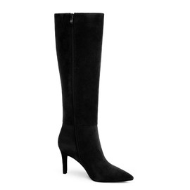 Easyfox Knee High Black Suede Boots for Women Stiletto High Heeled Long Fall Boots Fashion Pointed Toe Tall Boots Side Zipper Size 7