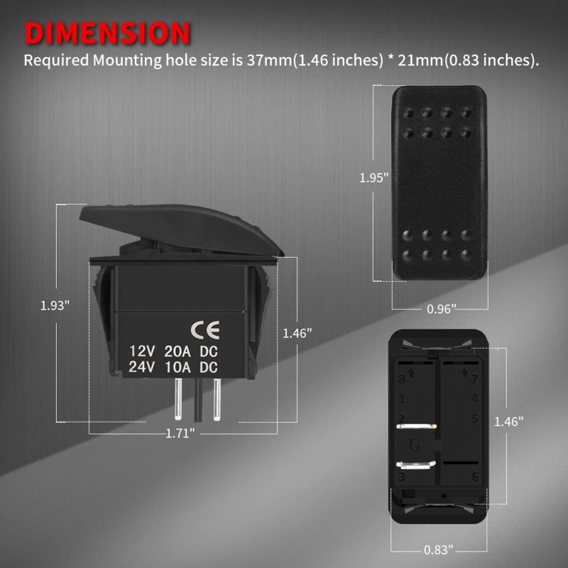 Daiertek Marine Rocker Switch 12V Waterproof Toggle Switch 12 Volt