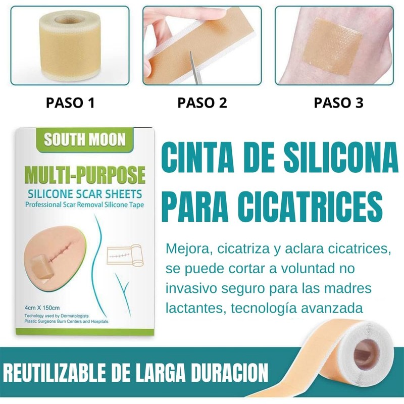 2 Rollos Cinta Silicona Reparación Cicatrices Marcas Piel Silicona Suave