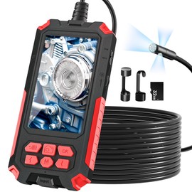 Triple Lens Endoscope Camera with Light, 1080P Industrial Borescope with 32GB Card - IP68 & 4.5" Sewer Inspection Camera with 16.5FT Semi-Rigid Cable, Birthday Gifts for Men, Tools Cool Gadgets - Red