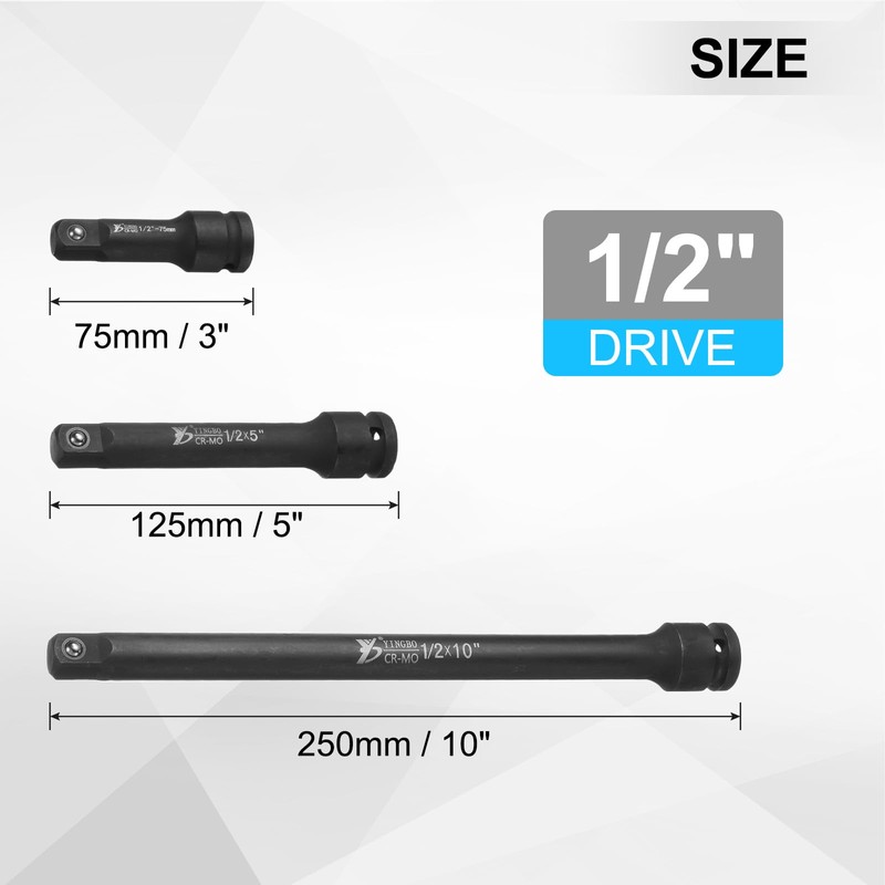 sourcing map 1/2" Drive Impact Extension Bar 3" 5" 10"