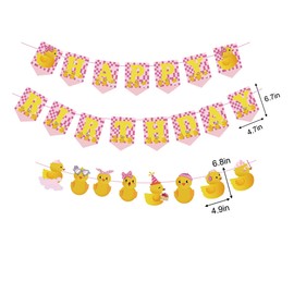 25Pcs Pink Duck Birthday Party Decorations Yellow Duck Happy Birthday Banner for Girls Birthday Party Baby Shower Gender Reveal Party Supplies Duck Themed Party Supplies