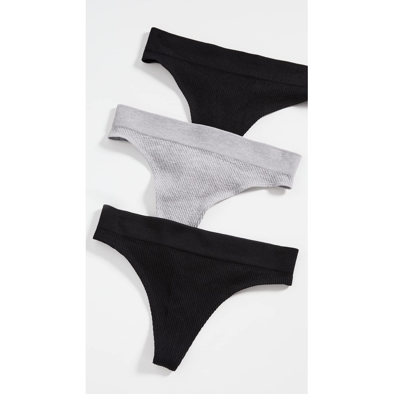 Honeydew Intimates Women's Bailey 3 Pack Thong, Black/Heather Grey/Black, L