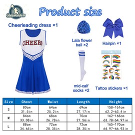 Cheerleader Costume Women for Adults, Cheerleading Outfit, Cheerleading Outfit, High School Musical Cheerleader Costume, Cheerleader Pompoms for Fancy Dress, Carnival, Party, Cosplay, Fancy Dress,