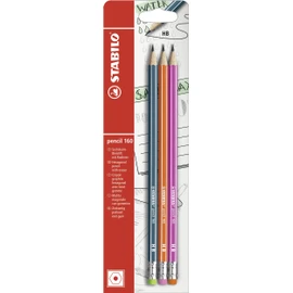 Graphite Pencil with Eraser - STABILO pencil 160 - My STABILO Journal - Pack of 3 - petrol, orange, pink - HB