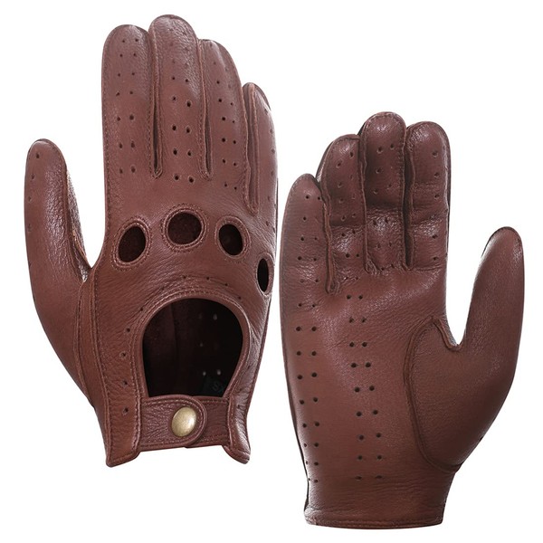 Harssidanzar Mens Leather Driving Gloves Deerskin Unlined Upgrade GM021C, Saddle,