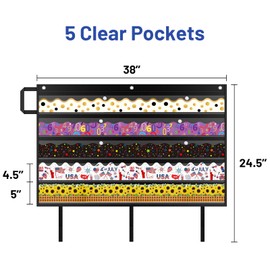 Bulletin Border Storage Pocket Chart for Classroom, Bulletin Board Border Storage, Classroom Organizer with Storage Pockets (Black)