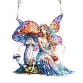 DCIDBEI DIY Diamond Painting Pendant with Fairy Chain 15 x 15 cm 5D Diamond Painting Signs 5D Diamond Painting Wreath Set Angel Attachment Wall Hanging Kits Elf for Window Wall and Entrance Decor