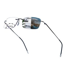 UXAOSVME Rimless Transition Photochromic Bifocal Reading Glasses For Men and Women UV Protection Sunglasses Readers Titanium 2.0