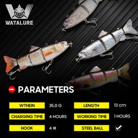 Robotic Swimming Fishing Electric Lures 5.12" USB Rechargeable LED Light Wobbler Multi Jointed Swimbaits Hard Lures Fishing Tackle