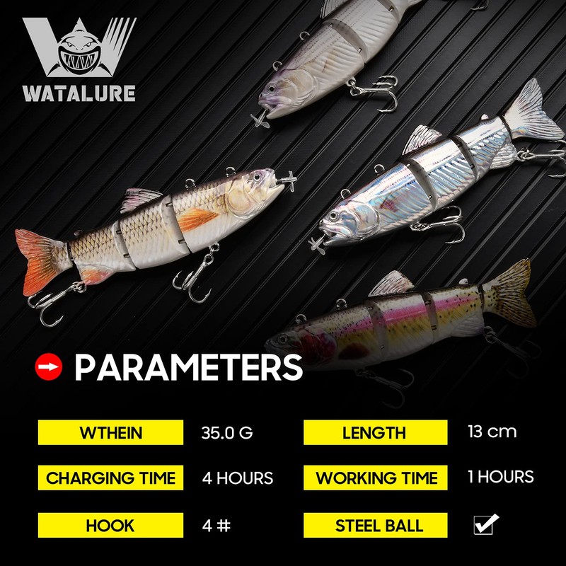 Robotic Swimming Fishing Electric Lures 5.12" USB Rechargeable LED Light
