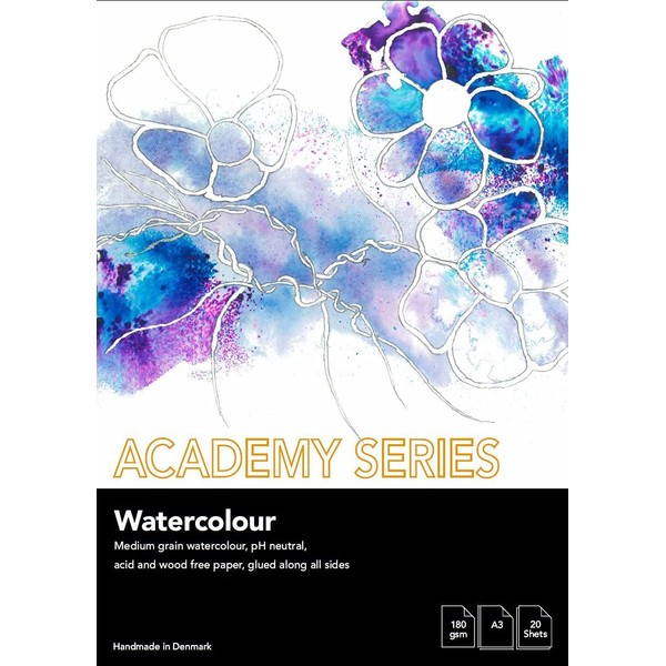 PLAY-CUT Academy Series Watercolour Paper A3 (White) Watercolour Pad 180 g/m² with 20 Sheets Watercolour Paper Colouring Pad DIN A3 Watercolour Pad for Watercolours