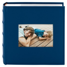 Golden State Art,Photo Album with Memo Writing Space hold 200 4x6 Horizontal Pictures,Leather Cover(Dark Blue,1-Pack)