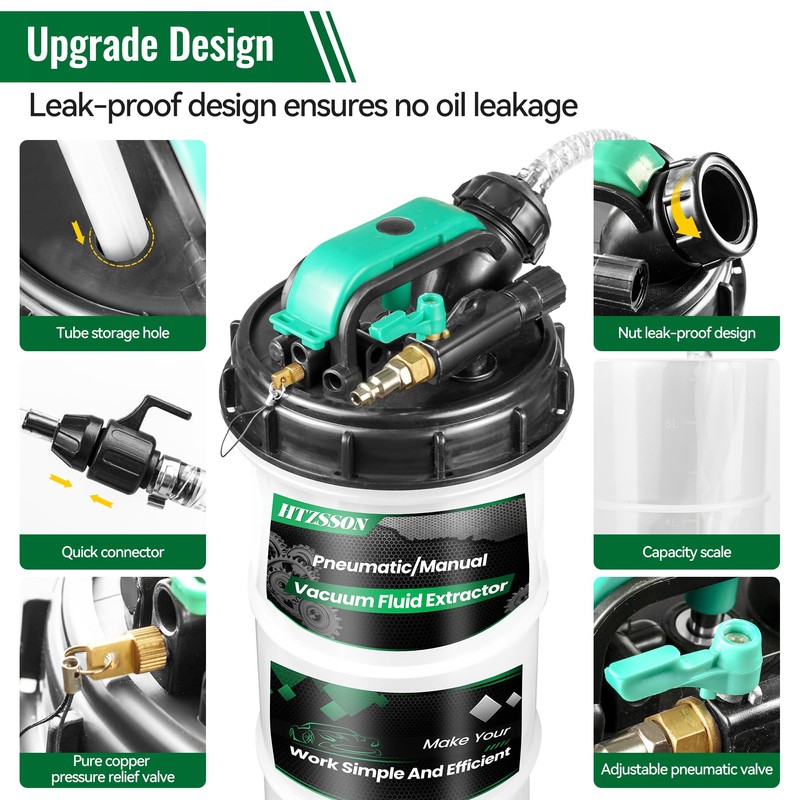 HTZSSON 9.5 L/2.5 Gallon Oil Extractor Pump Pneumatic/Manual, Fluid Extractor