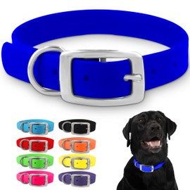 Regal Dog Products Large Blue Dog Collar with Heavy Duty Double Buckle & D Ring | Vinyl Coated, Custom Fit, Adjustable Biothane Dog Collar | Chew Resistant Waterproof Collar for Dogs