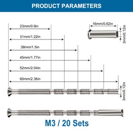 VooGenzek 20 PCS M3 Door Handle Screws, Connecting Bolts and Sleeve, Nickel Plated for Escutcheons, Door Handle, Cabinet, Drawers
