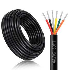 DEKIEVALE 14 Gauge 6 Conductor Electrical Wire, 30FT 14AWG Black PVC Stranded Tinned Copper 6 Wire Cable, 14/6 Cord Extension Cable for LED Lamp Lighting, Automotive Wiring, Speaker, Access Control