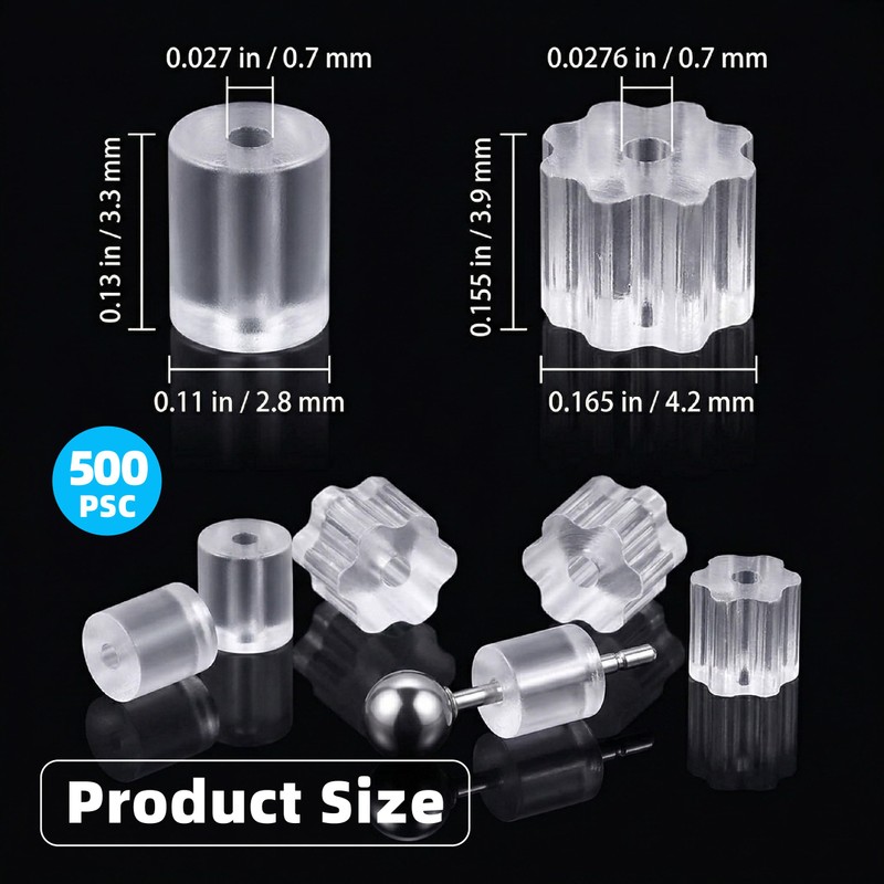 500PCS Clear Silicone Earring Backs Replacements, Soft Rubber Safety Earring