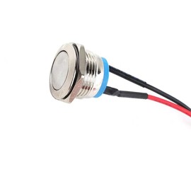 16mm Super Short Metal Momentary Push Button Switch Waterproof Anti-Vandal Flat Head Silver Shell 5/8" Mounting Hole with Pre-soldered Cable 12V 24V 110V (ON)-Off 2Pins 1NO