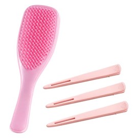 Cepillo Desenredante para Cabello con Pinzas, Kit Peinado Mujer Rosa