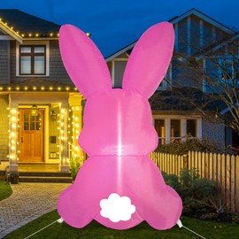 Easter Inflatable Yard Decorations-Easter Bunny Blow Up Cute Rabbits Theme Inflatable for Spring Easter Outdoor Decorations(Pink)