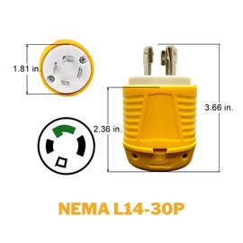 Sintron NEMA L14-30P 30 Amp, 125/250 Volt Twist Lock Plug, 3 Pole 4 Wire, ETL Listed, Male Plug Locking Connector for Generator Power Inlet Welder Power Tool Industrial Grade Grounding 3750/7500 Watt