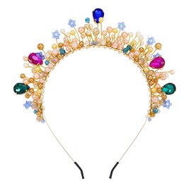 Bessney Crystal Bridal Headband Gold Pearl Hair Band Beaded Hair Hoop Headpiece Birthday Wedding Hair Accessories for Women and Girls