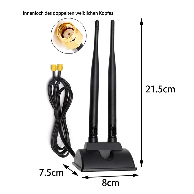 Dual Band WiFi Antenna 8dBi 2.4GHz 5.8GHz SMA Adapter, Bluetooth