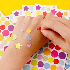 Reward Craft Stickers, 1200 Pieces Reward Stickers For Children include Star Stickers Heart Stickers Dot Stickers for Scrapbooking, Journal Stickers (18 Sheets Colorful)