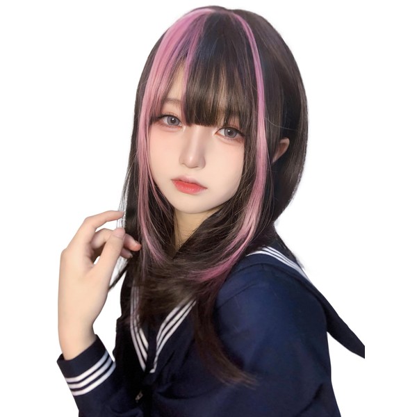 Wig, Semi-Long, Bob, Straight Inner Color, Natural, Medium, Full Wig,