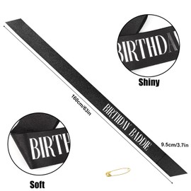 Baddie Glitter Cloth Birthday Sash - Black & White, Soft Sash with Safety Pin for Men & Women - Party Decoration Supplies