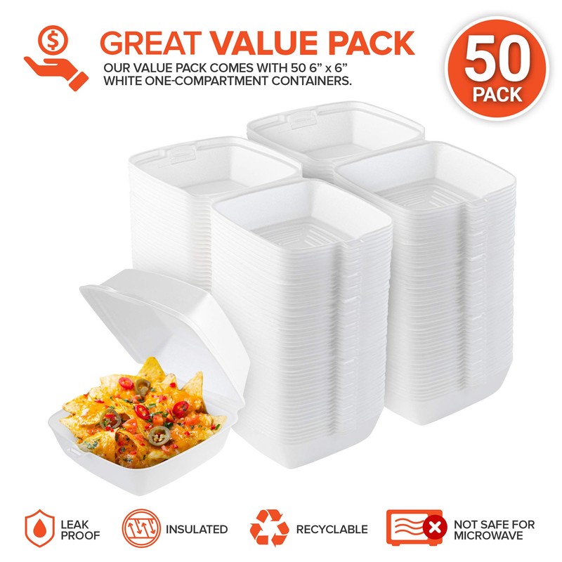 Stock Your Home 6x6 Clamshell Take Out Boxes (50 Pack)