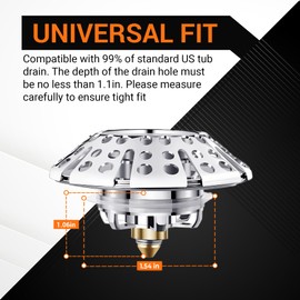 BlueStars Upgraded Pop-up Bathtub Drain Stopper with Double Hair Catcher - US Standard Size Fits 1.54"-1.80" Holes - 2-in-1 Pop-up Bathtub Drain Plug and Cover - Anti-Clog Bathtub Drain Cover