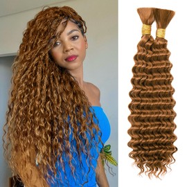 20 Inch Brown Braiding Hair for Boho Braids Curls 200G Deep Wave Bulk Hair for Braiding 2 Bundles No Weft Wet and Wavy Bohemian Water Wave Braiding Hair Extensions 30 Brown