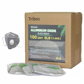 Tribos aluminum oxide blasting media, sand blasting media, sand blaster for air compressor - 8 LBS - 3 sandblasting masks (100 Grit)
