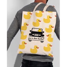 LANBAIHE Duck Duck Tote Bag,Purse For Duck Lovers,Yellow Duck Grocery Sack,Canvas Ducking Tote Bags,Tote Bag for Women Shopping Bag (DUCK TOTE BAG 02)