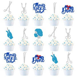 Surgical Tech Graduation Cupcake Toppers, Surgical Doctor Graduation Party Decoration, Congrats Surgical Tech, Surgeon Nurse Graduation Decor, 24Pcs Surgical Tech Graduation Decor, Pre-assembled