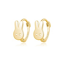 Reffeer Solid 925 Sterling Silver Easter Rabbit Earrings Hoops for Women Teens Cute Bunny Huggie Earrings (B-18K Gold)