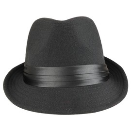 Armycrew Men's Wool Felt Fedora Hat with Satin Hat Band - Black