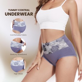 Honzadar Women Underwear Breathable Panties Cotton Tummy Control High Waist Briefs Full Coverage Panty Multipack G8-L