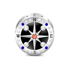 GNOCE Mysterious Compass Charm Bead 925 Sterling Silver You are My World Compass Charm Fit for Bracelet/Necklace for Women Men (1Silver)
