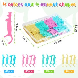 AOOHA Non-Slip Dental Floss Sticks Kids, Pack of 160 Kids Dental Floss Floss with Child-friendly Handle, Dental Floss Sticks Children with 4 Animal Handles, Colourful Dental Floss for Teeth Cleaning
