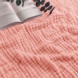 Muslin Blanket Adult Extra Large Throw 50 x 60 Inch 6 Layer Cooling Cotton Soft Breathable Throw for Bedroom Living Room Couch (Lace Pink, Throw - Muslin)