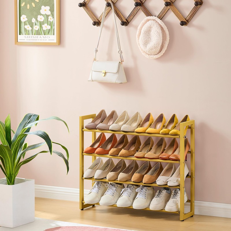 FAVOOSTY 4-Tier Expandable Shoe Rack, Adjustable Shoe Shelf Storage Organizer