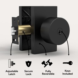 Mega Handles - Laura Entry I Door Knob for Entrance, Entry and Bathroom I Reversible Heavy Duty Design I Fits All Standard Door Sizes I Screws Included - Matte Black (1 Pack)